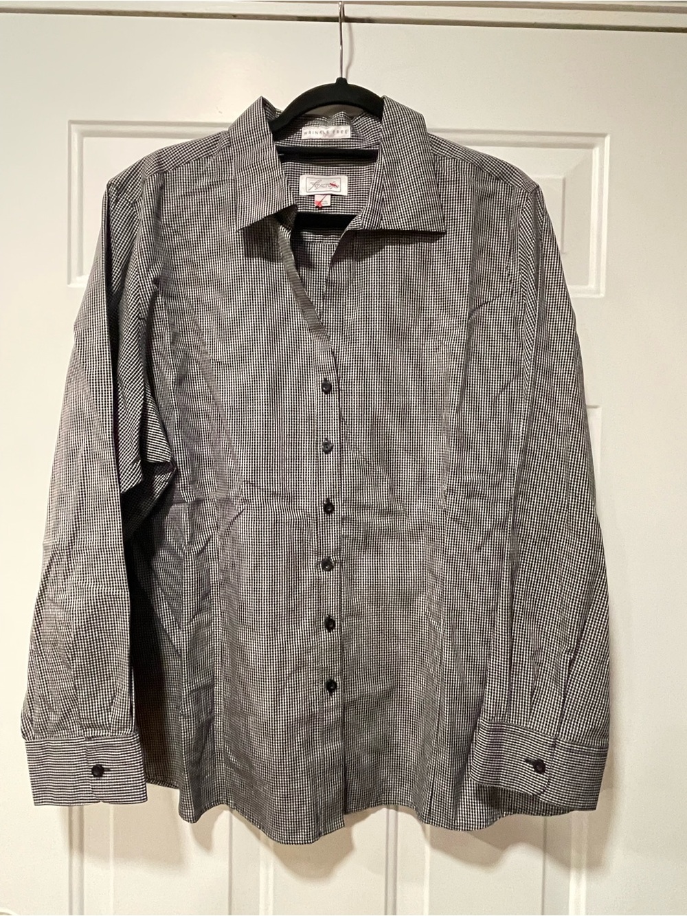 Foxcroft Wrinkle Free Women’s Checkered Button Down in Black & White XXL